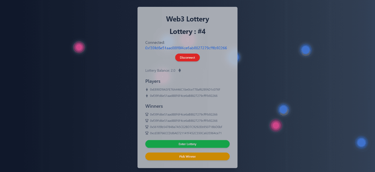 Decentralized lottery application